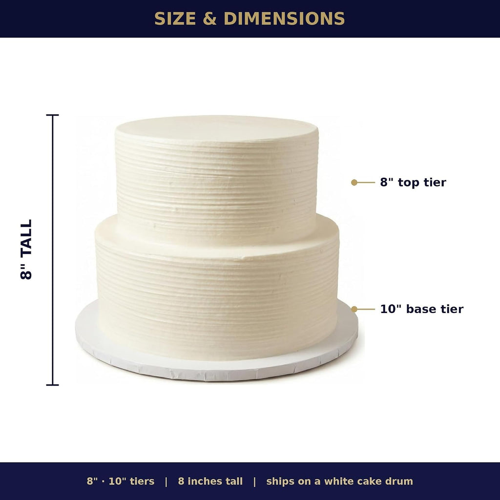 FromJennWithLove 2 Tier Fake Wedding Cake, Brushed Texture Finish, 8' Tall Handcrafted Ivory Display Cake – 4-Day Artisan Process, Made in USA – Reusable for Weddings