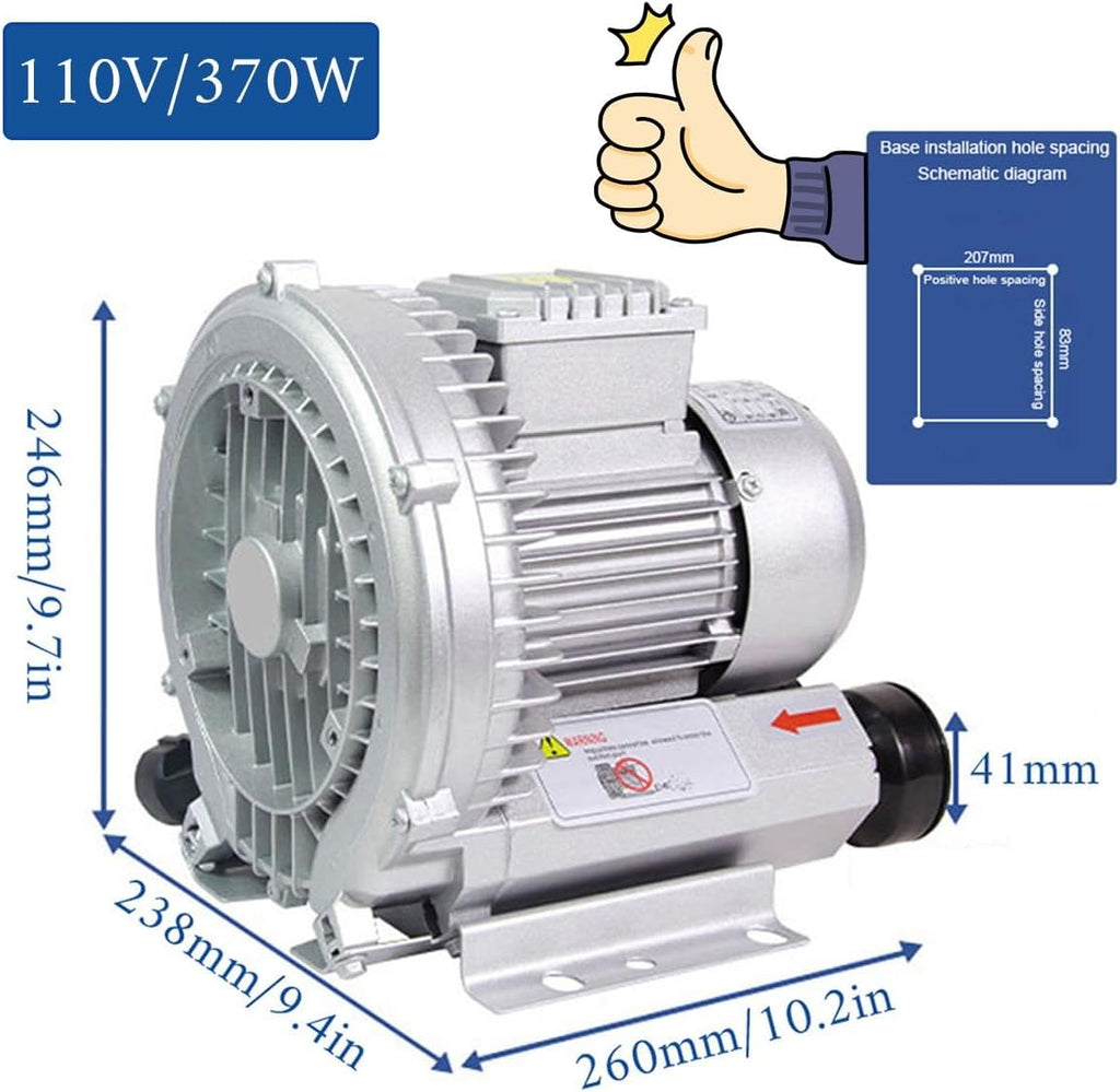 Regenerative Blower High Pressure Vortex Ring Blower 110V 180W 350W 550W 750W Fish Ponds Aeration Oxygenation Machine Industrial Vacuum Pump for Air Blowing Or Suction(350W)