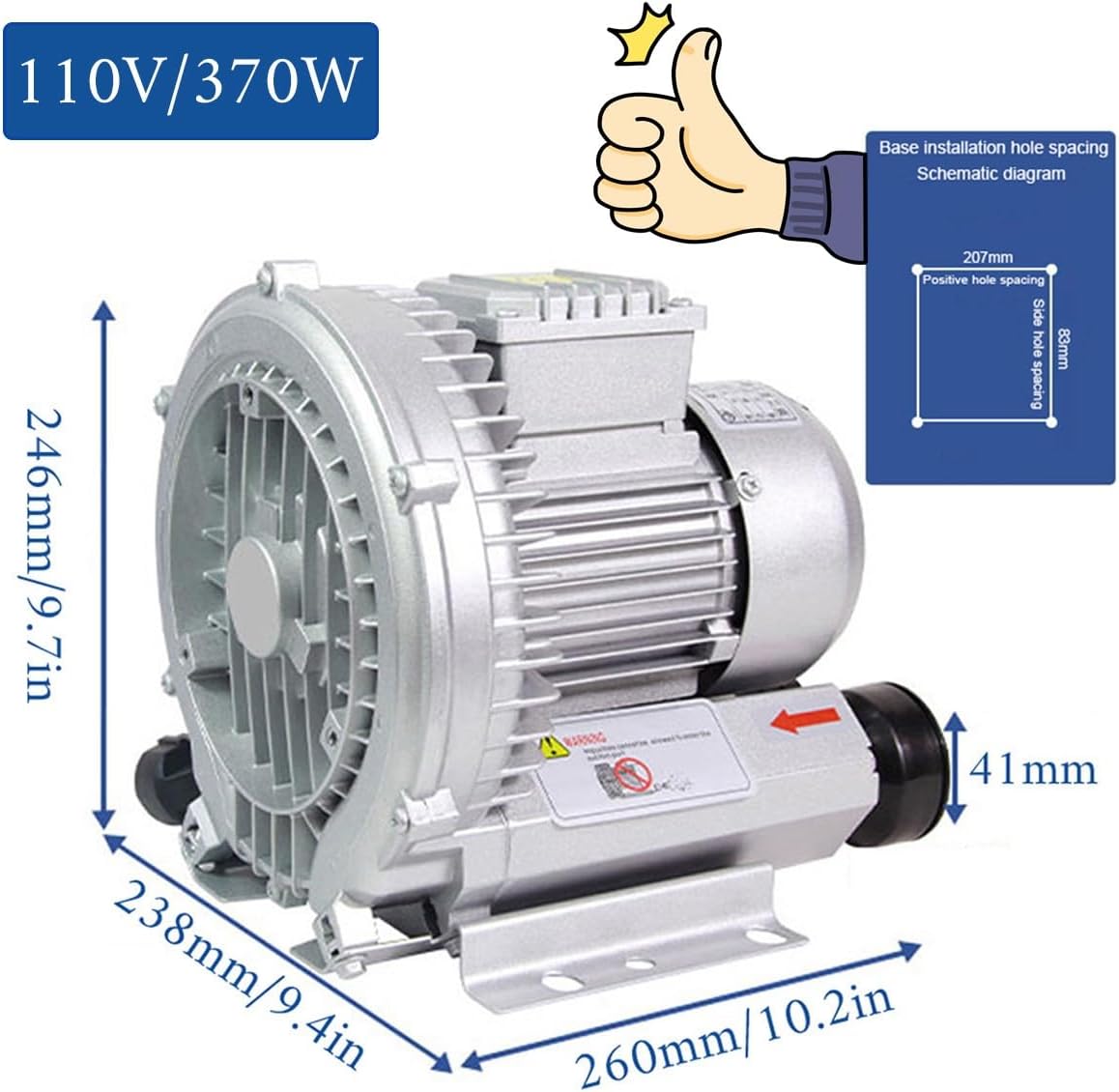 Regenerative Blower High Pressure Vortex Ring Blower 110V 180W 350W 550W 750W Fish Ponds Aeration Oxygenation Machine Industrial Vacuum Pump for Air Blowing Or Suction(350W)