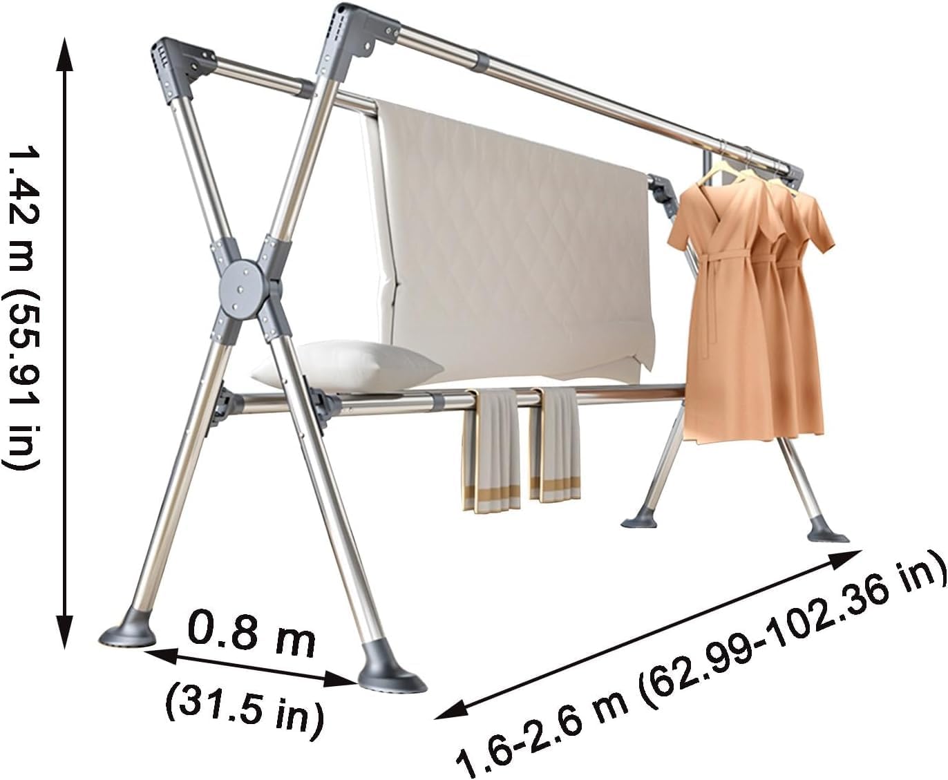 Clothes Drying Rack - Adjustable Heavy Duty Stainless Steel Laundry Rack for Garments, Freestanding Design, High Capacity Laundry Stand, Durable Clothes Dryer Solution