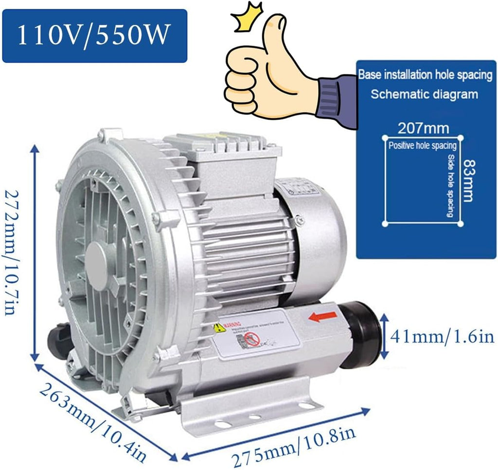 Regenerative Blower High Pressure Vortex Ring Blower 110V 180W 350W 550W 750W Fish Ponds Aeration Oxygenation Machine Industrial Vacuum Pump for Air Blowing Or Suction(350W)