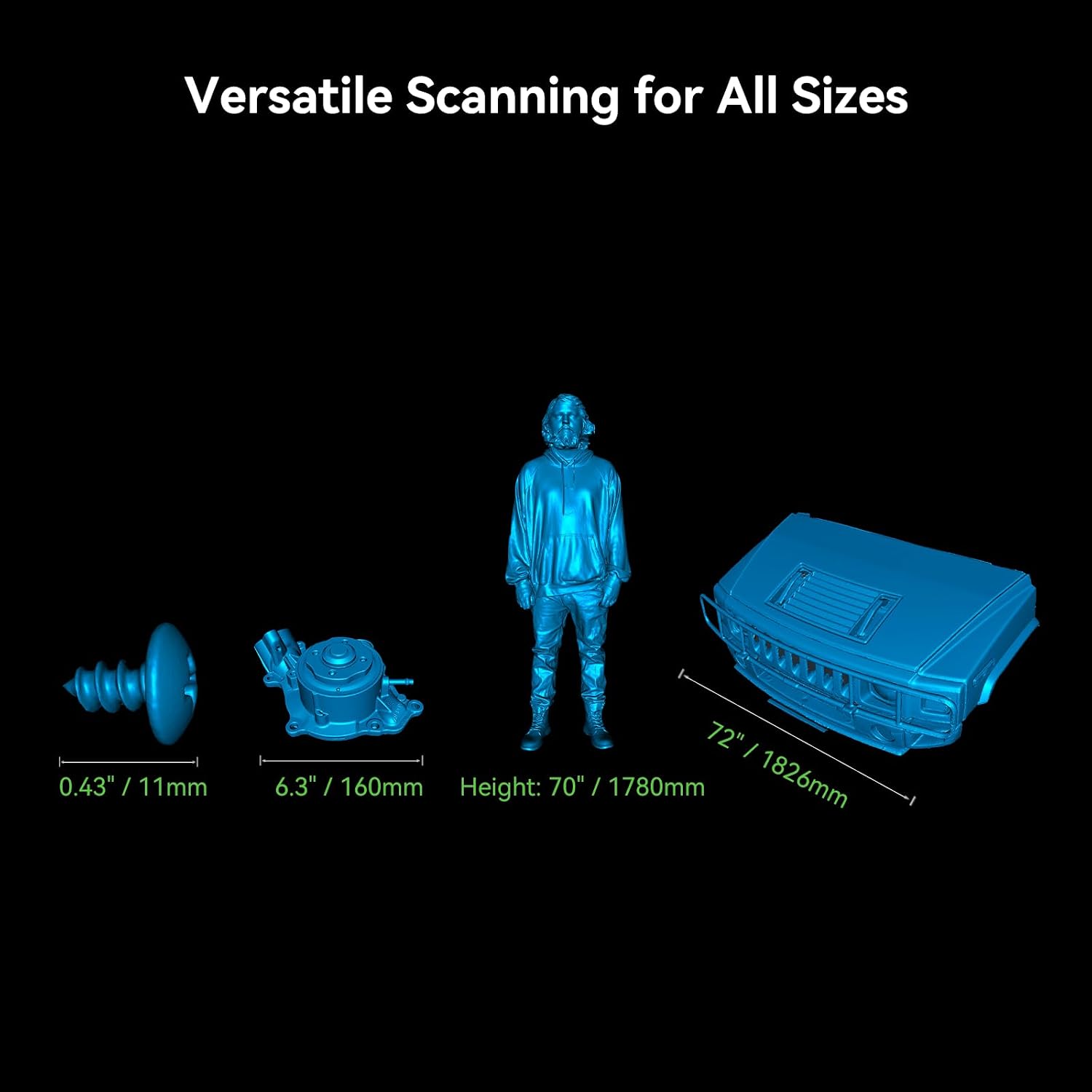 Creality CR-Scan Raptor 3D Scanner, 60fps Blue Laser & NIR, 0.02mm Accuracy, 24-Bit Color, Scans 5-2000mm Objects, Anti-Shake Tracking for Windows macOS