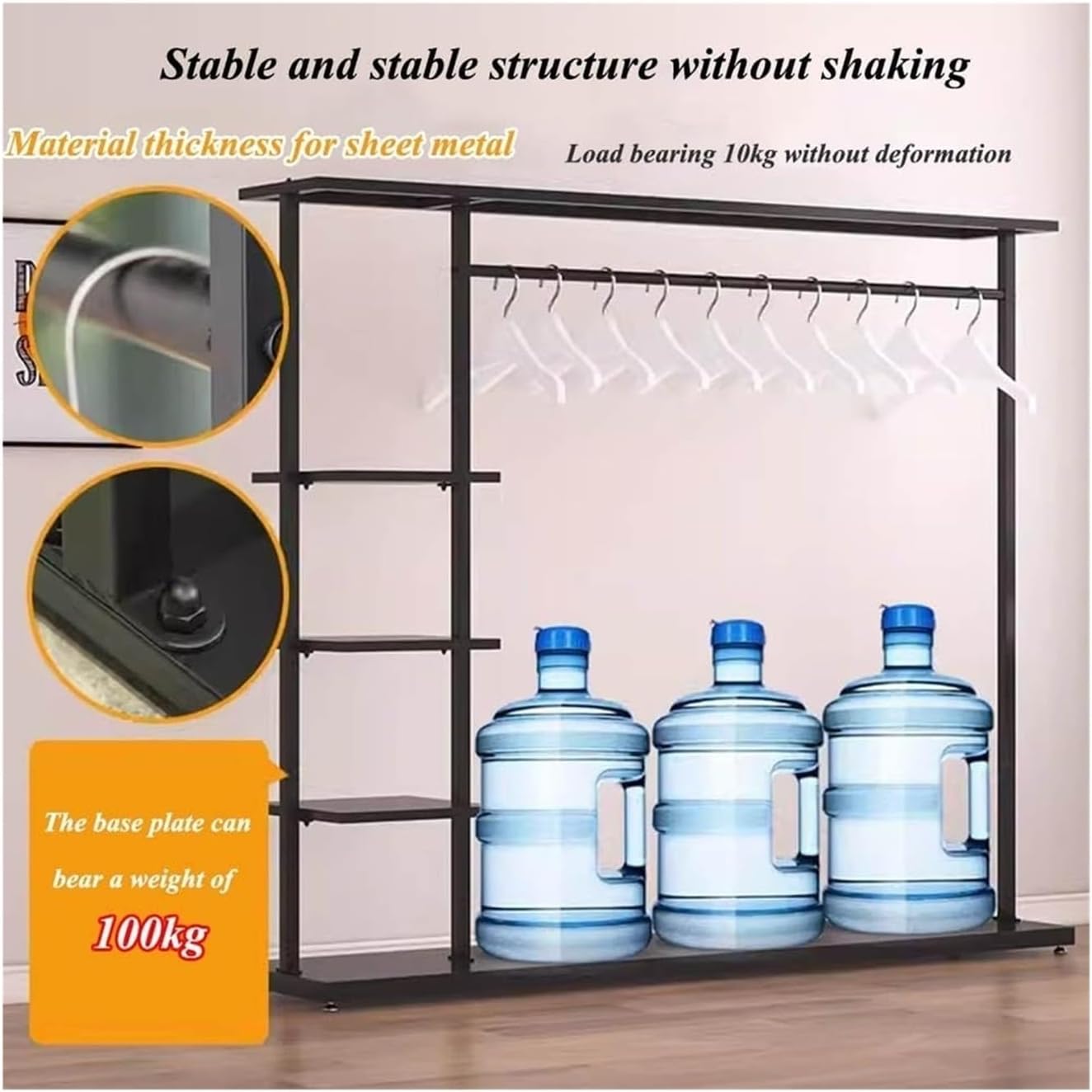 Metal Clothes Rack with 5-Tier Shelves, Heavy Duty Free-Standing Garment Racks Clothing Rack with Shelves Clothes Organizer for Boutique Store(Gold,120x35x155cm)