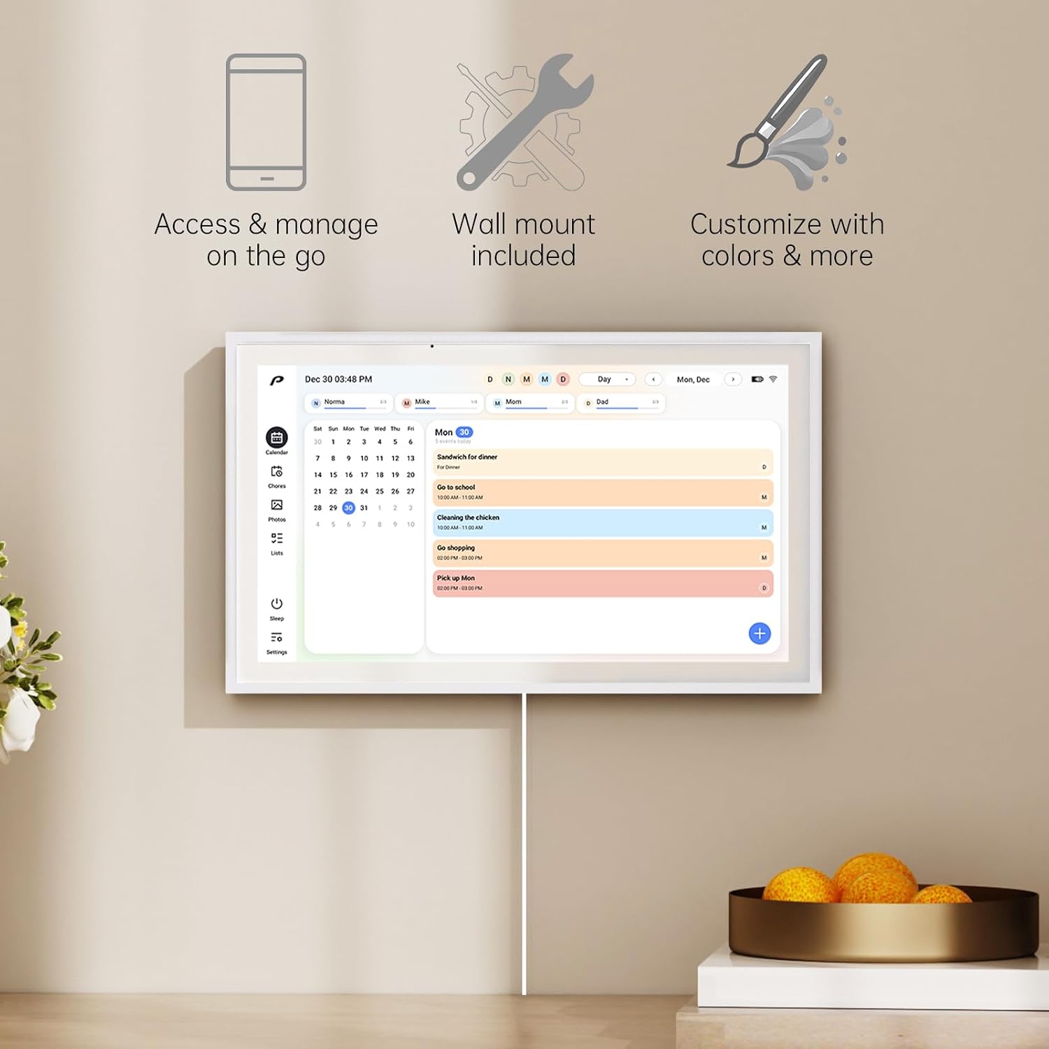 Digital Calendar, 15.6 inch Wall Planner & Chore Chart, Rechargeable Full HD Touchscreen Display, Portable Smart Family Organizer, Event Planner, Desk and Wall mountable, Perfect for Family Schedules - No Subscription (Free Magic Import)