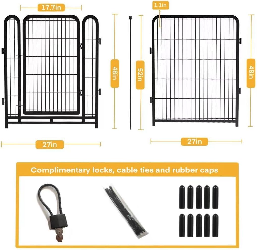 Getlay Dog Playpen 48inch 12 Panels, Puppy Playpen Indoors, Dog Fence Outdoor for Yard, Wide Door Low Threshold Garden Fence for Medium/Large Pets. Black Dog Pens Total 26.6 Ft(L)