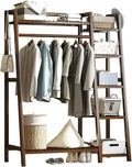 Bamboo Freestanding Clothes Rail with Top Shelf Hanging Rod Shoe Rack Open Wardrobe Closet for Bedroom and Hallway Storage