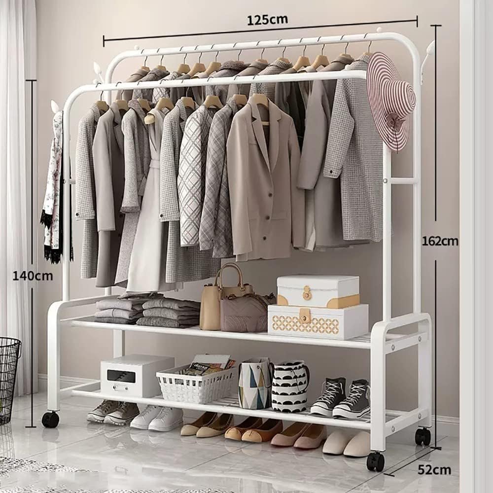 Shoe Bench Coat Stand Rack Hanger Metal clothes rack, Free-Standing Garment rack,Hanging rails for Clothes with Shoe Rack, Bedroom Heavy Duty Garment Rack, for Living Room, Hallway