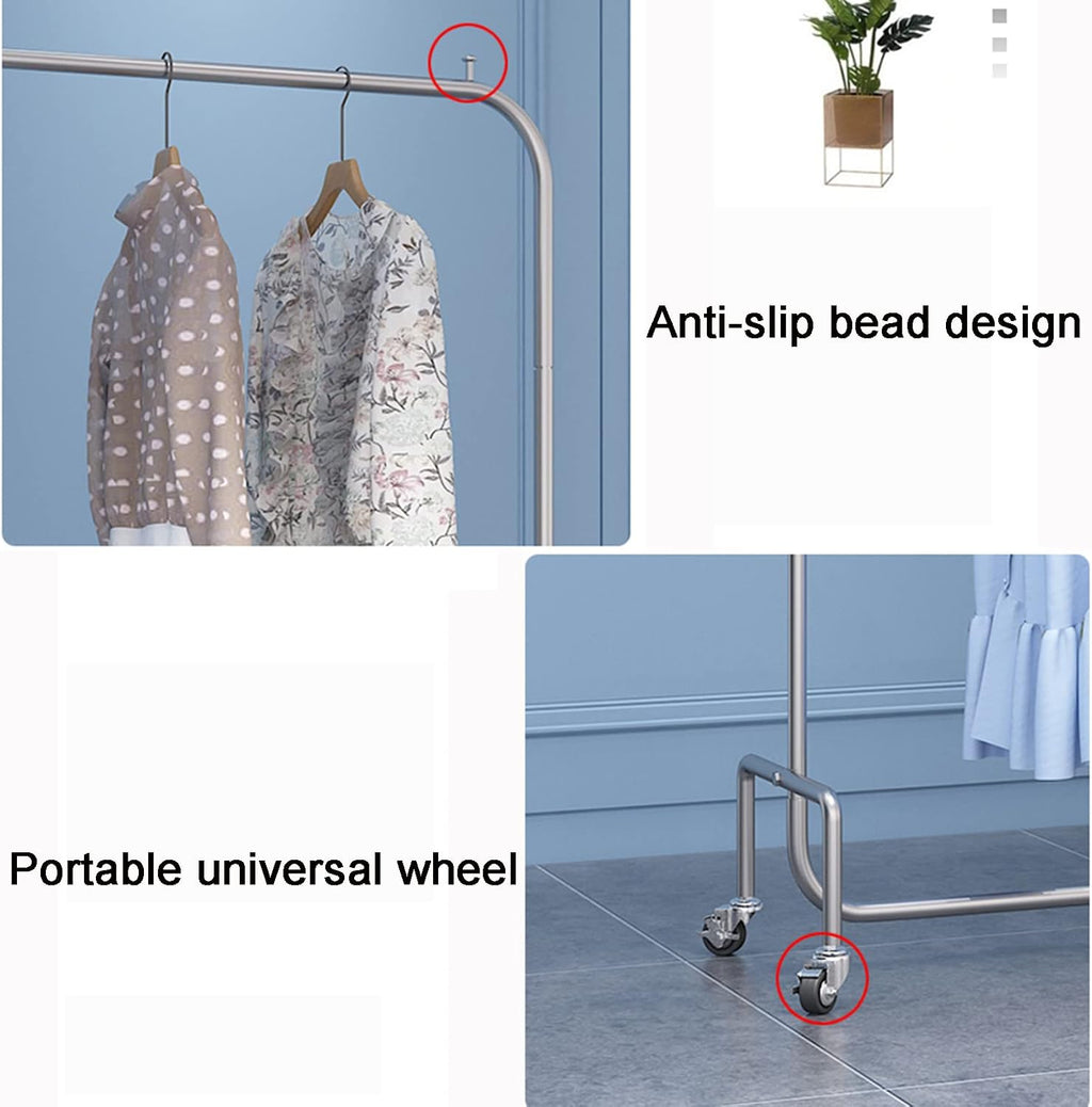 Heavy Duty Coat Rack, Garment rack Silver Stainless Steel Clothing Rack On Wheels Heavy Duty Clothes Rails For Bedrooms And Laundry Rooms Freestanding Hanger Single Rod Coat Rack ( 120X40X150CM)
