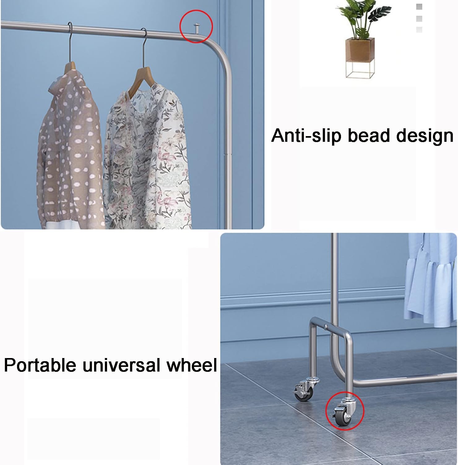Heavy Duty Coat Rack, Garment rack Silver Stainless Steel Clothing Rack On Wheels Heavy Duty Clothes Rails For Bedrooms And Laundry Rooms Freestanding Hanger Single Rod Coat Rack ( 120X40X150CM)