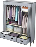 Garment Rack Heavy Duty Clothes Rack With Cover Freestanding Metal Clothing Rack Portable Closet Wardrobe With 2 Hanging Rods And 3 Drawers For Bedroom (Color : Gray A, Size : 125x45x168cm)