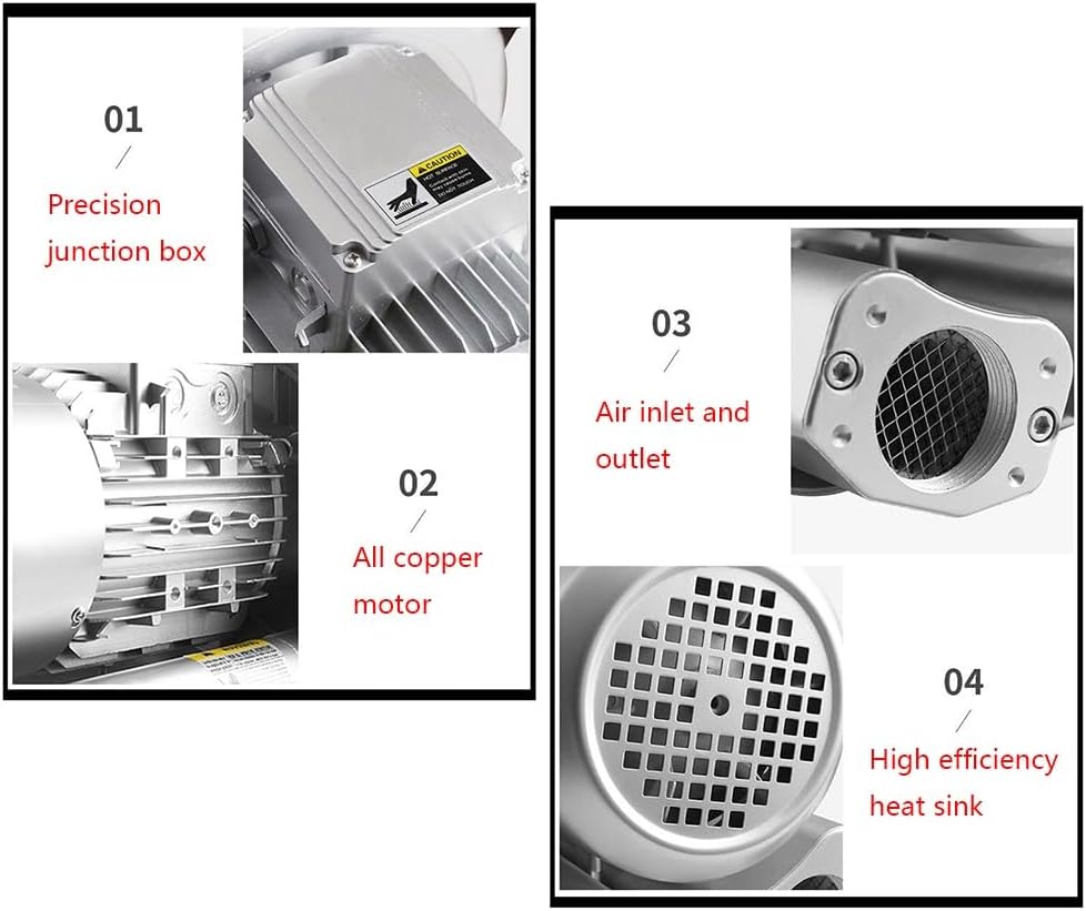 Regenerative Blower for Aquaculture, 110V 50Hz Ring Blower 0.5HP 0.74HP 1.01HP 1.49HP, Large Airflow Type High-Pressure Vortex Blower, Industrial Vacuum Pump(120W/0.16HP)