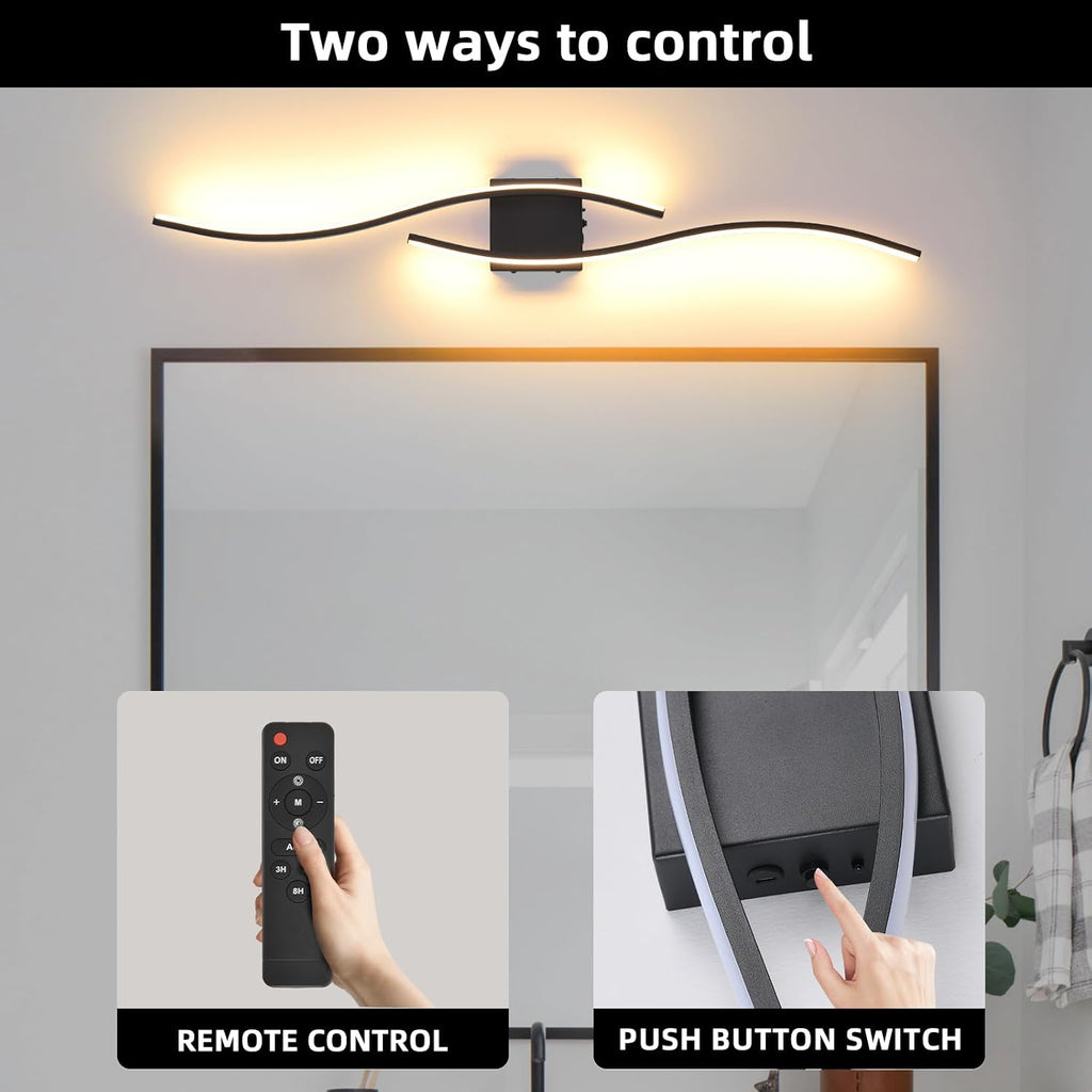 Battery Operated Wall Sconces Set Of Two, 3000K-6500K 39.4 inch black LED dimmable wireless wall sconce with remote control, USB rechargeable wall lights for Living Room Bedroom Hallway Background