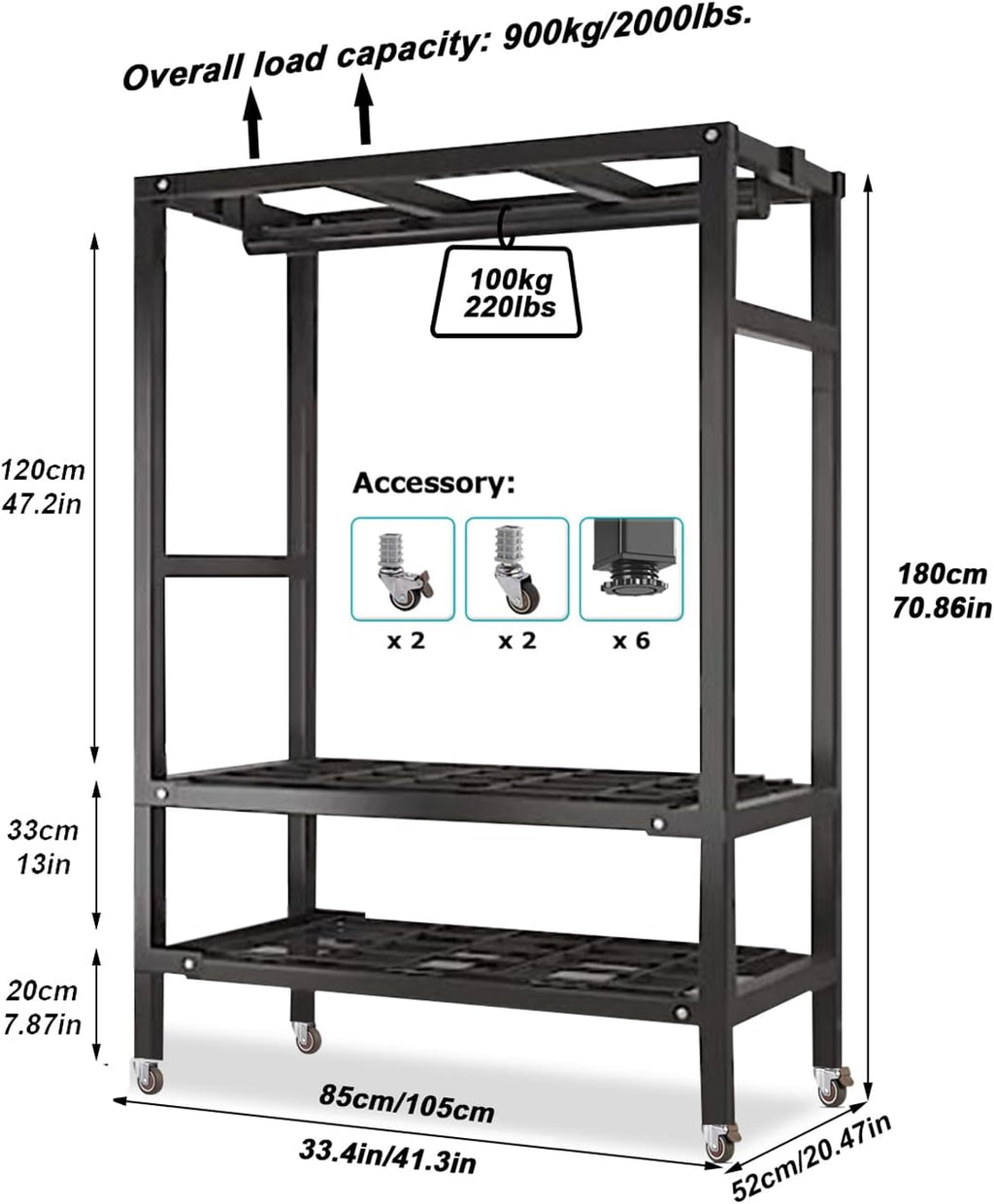 Large Heavy-Duty Portable Wardrobe Closet Rack with Cover - Rolling Freestanding Clothes Organizer System for Hanging Clothes