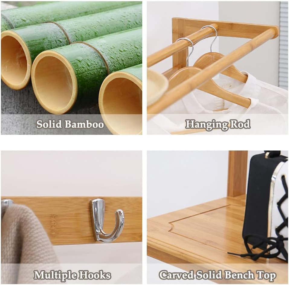 Generic Clothes Rack with Shoe Stand, Multi-Purpose Freestanding Garment Rack with Double Rail and Bench, for Boxes Shoes Boots, for Entryway Hallway/a/60Cm