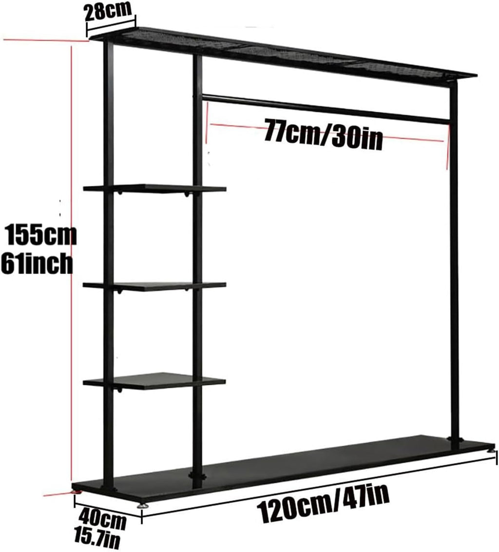 Garment Rack with Shelf, Hangers Display Stand, Metal Clothing Rack Free Standing Closet Organizer with 5 Tier Shelf,Large Clothing Display Stand for Home, Clothing Store(Black