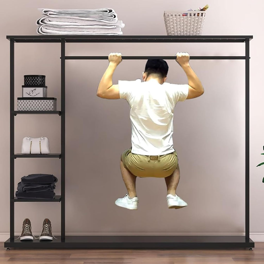 Hangers Display Stand - Garment Rack With Shelf, Metal Clothing Rack Free Standing Closet Organizer With 5 Tier Shelf,Large Clothing Display Stand For Home, Clothing Stores Organizer Shelf(Color:Black