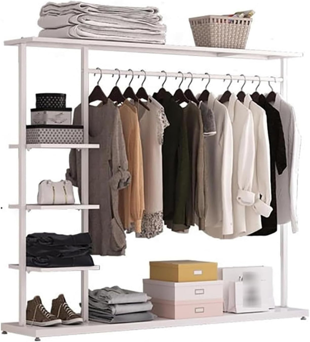 Hangers Display Stand - Garment Rack with Shelf, Metal Clothing Rack Free Standing Closet Organizer with 5 Tier Shelf,Clothing Display Stand for Home(C