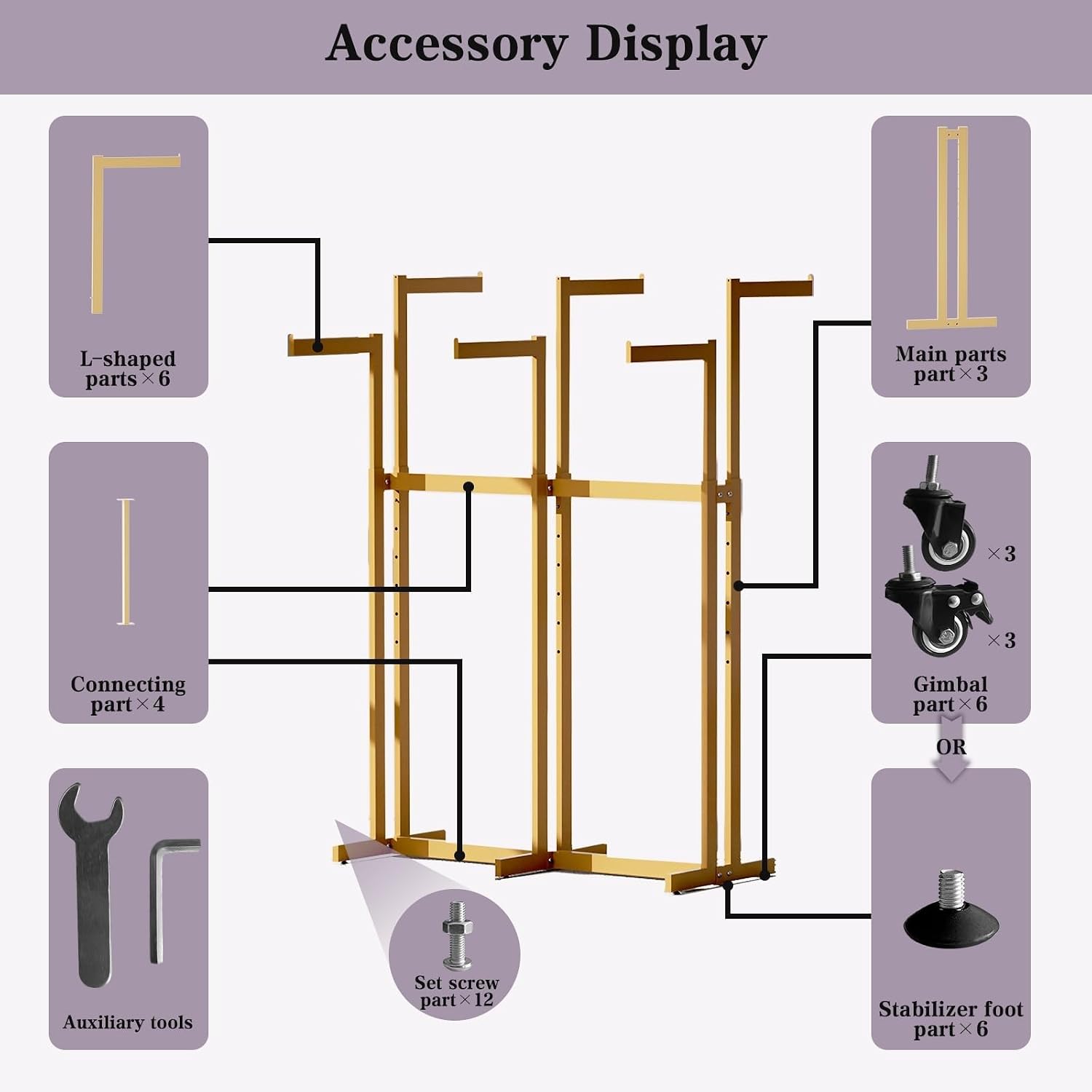 Clothing Racks - Metal Garment Racks for Retail Display Hanging Clothes, Heavy Duty Gold Commercial Clothing Display Rack with Wheels, FreeStanding (White