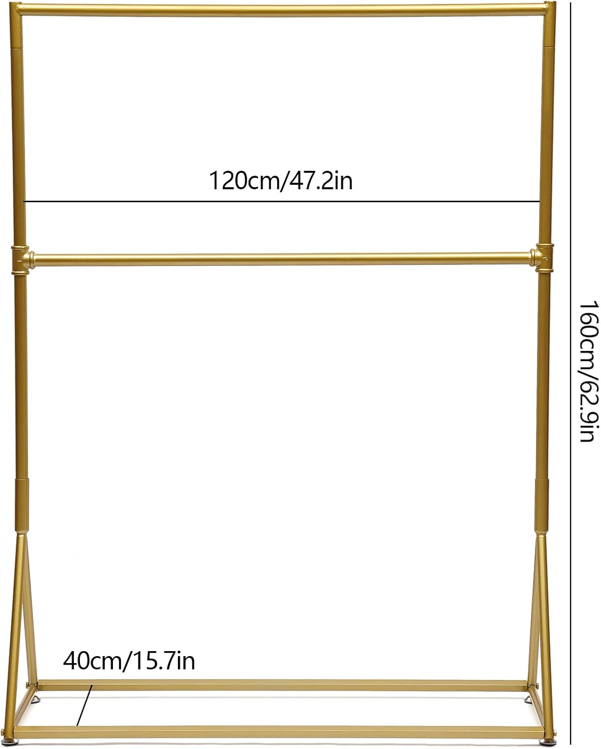 47.2x15.7x62.9 Inch Portable Iron Durable 2 Tier Clothes Rack, Heavy Duty Portable Closet, Retro Freestanding Gold Garment Rack For Hanging Shirts Coats Suits Pants Gold