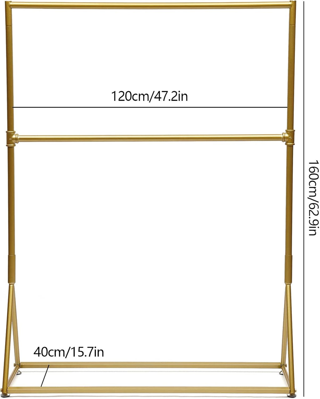 Portable Iron Durable 2 Tier Clothes Rack Retro Freestanding Gold Garment Rack For Hanging Shirts Coats Suits Pants 47.2x15.7x62.9 Inch Gold for Laundry Rooms, Balconies, Bedrooms
