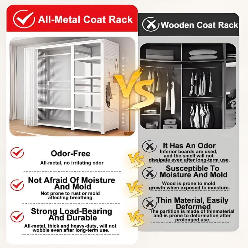 49.2in Heavy Duty Clothes Rack with Black Cover Foldable Covered Clothes Rack for Hanging Clothes Portable Wardrobe Closet System Freestanding Coat Storage Garment Racks for Bedroom (Black, 49.2in)