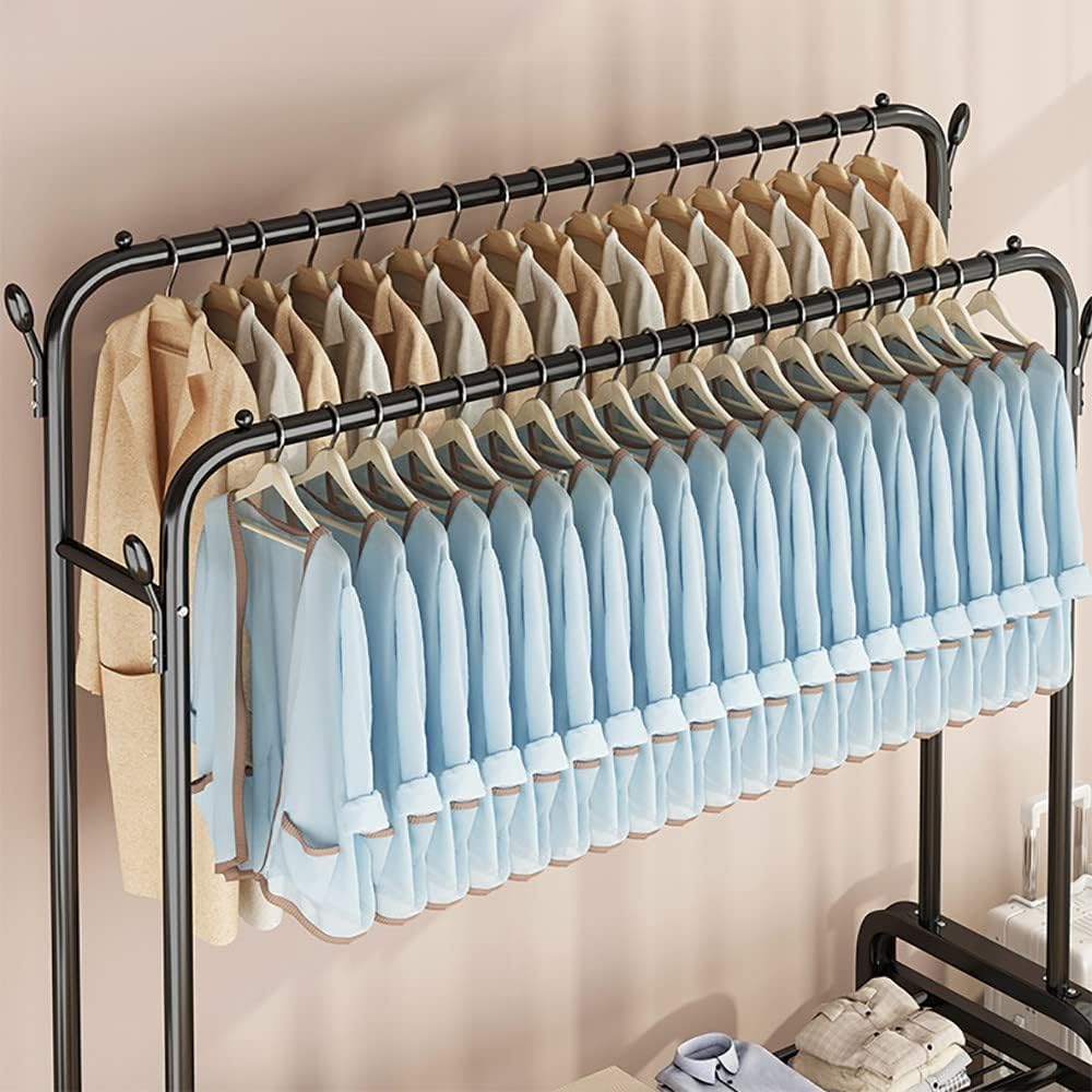 Metal Garment Rack with Shelves Heavy Duty Clothes Hanger Stand for Coats Shirts & Pants Easy Assembly Space Saving Storage Solution 150x135x154CM