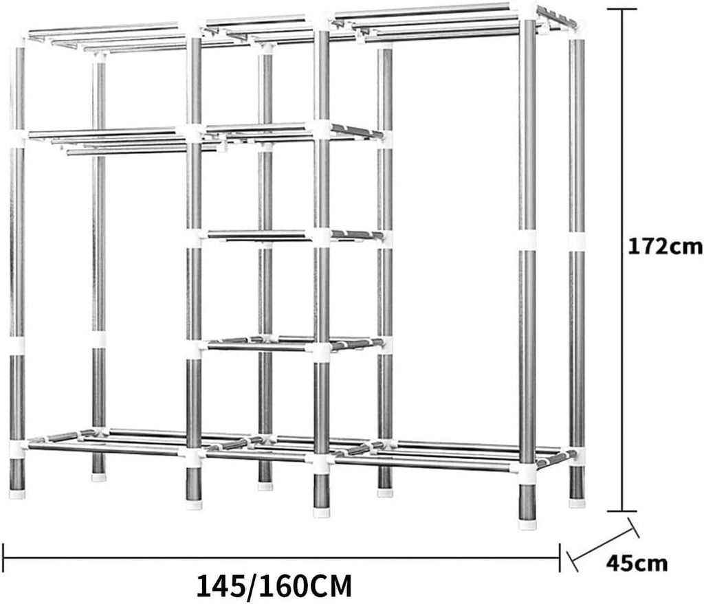 Metal Garment Rack Covered Clothes Rack with 2 Hanging Rods and Shelves Free Standing Closet Wardrobe with Fabric Cover for Bedroom (Color : Blue B, Size : 160x45x172cm)