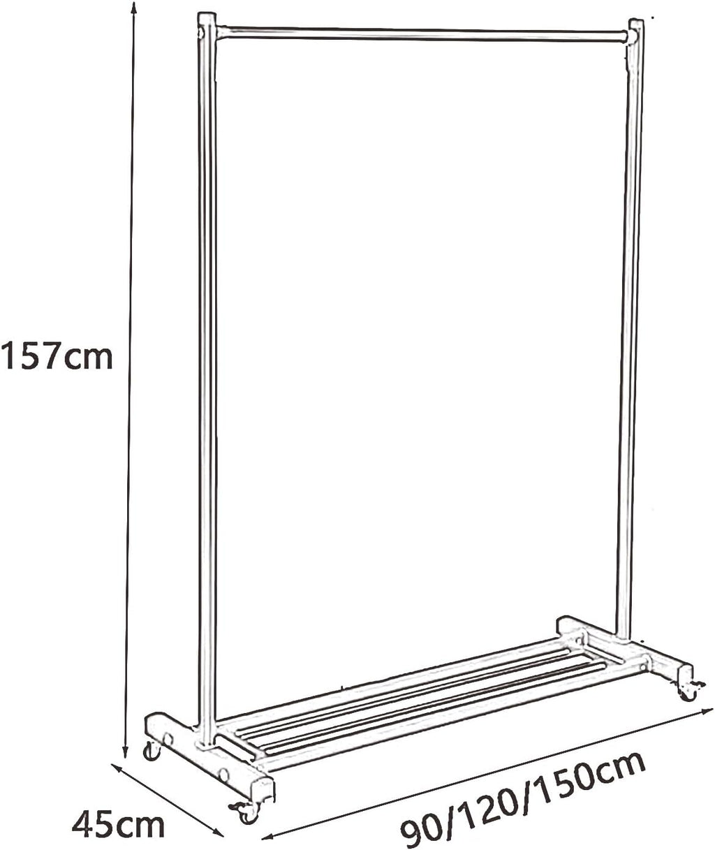 Heavy Duty Garment Rack Single Rail Clothing Rack On Wheels Aluminum Alloy Clothes Rail with Shelves Freestanding Coat Rack for Bedroom and Laundry Room Portable (Gold 90X45X157CM)