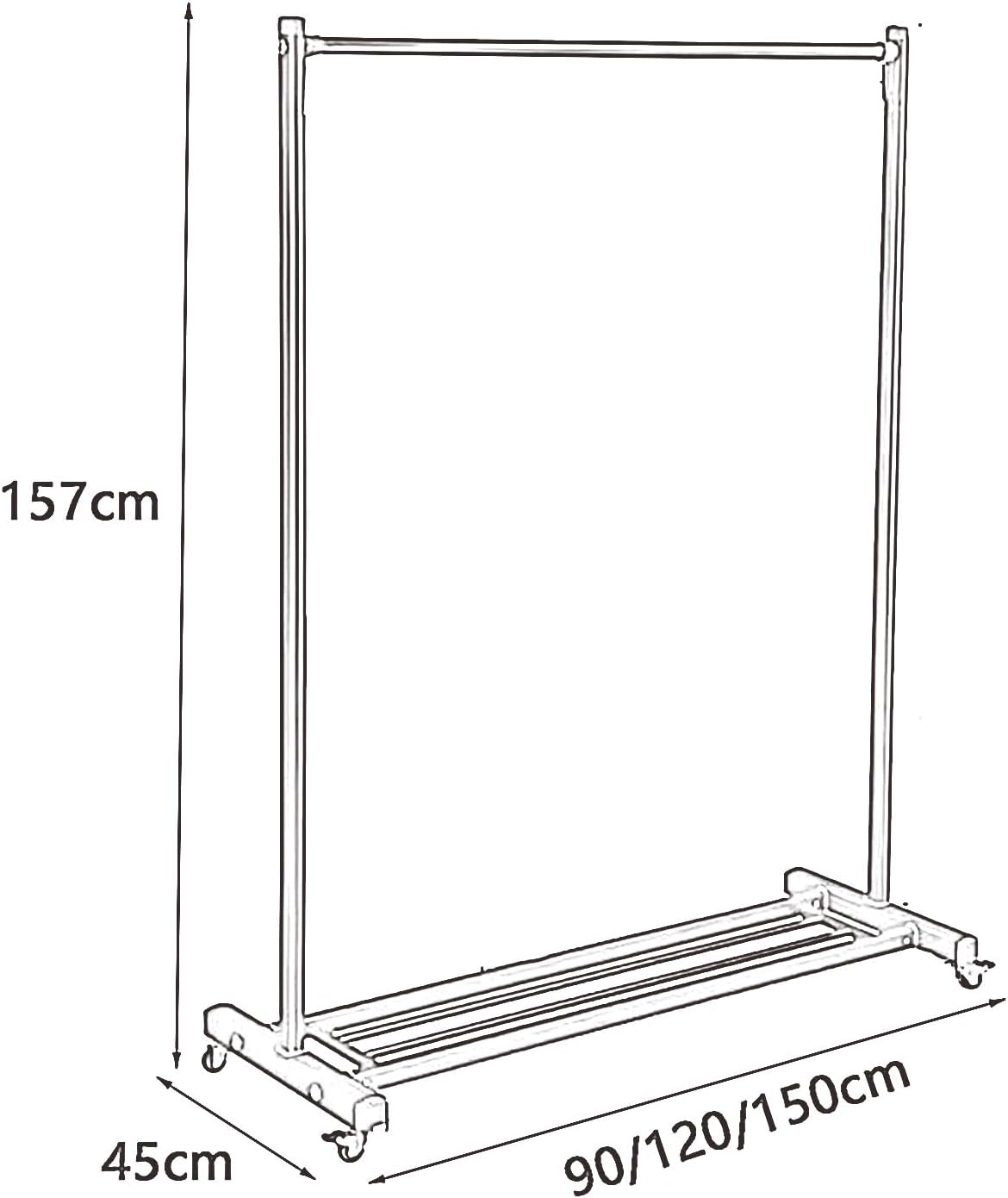 Heavy Duty Garment Rack Single Rail Clothing Rack On Wheels Aluminum Alloy Clothes Rail with Shelves Freestanding Coat Rack for Bedroom and Laundry Room Portable (Gold 90X45X157CM)