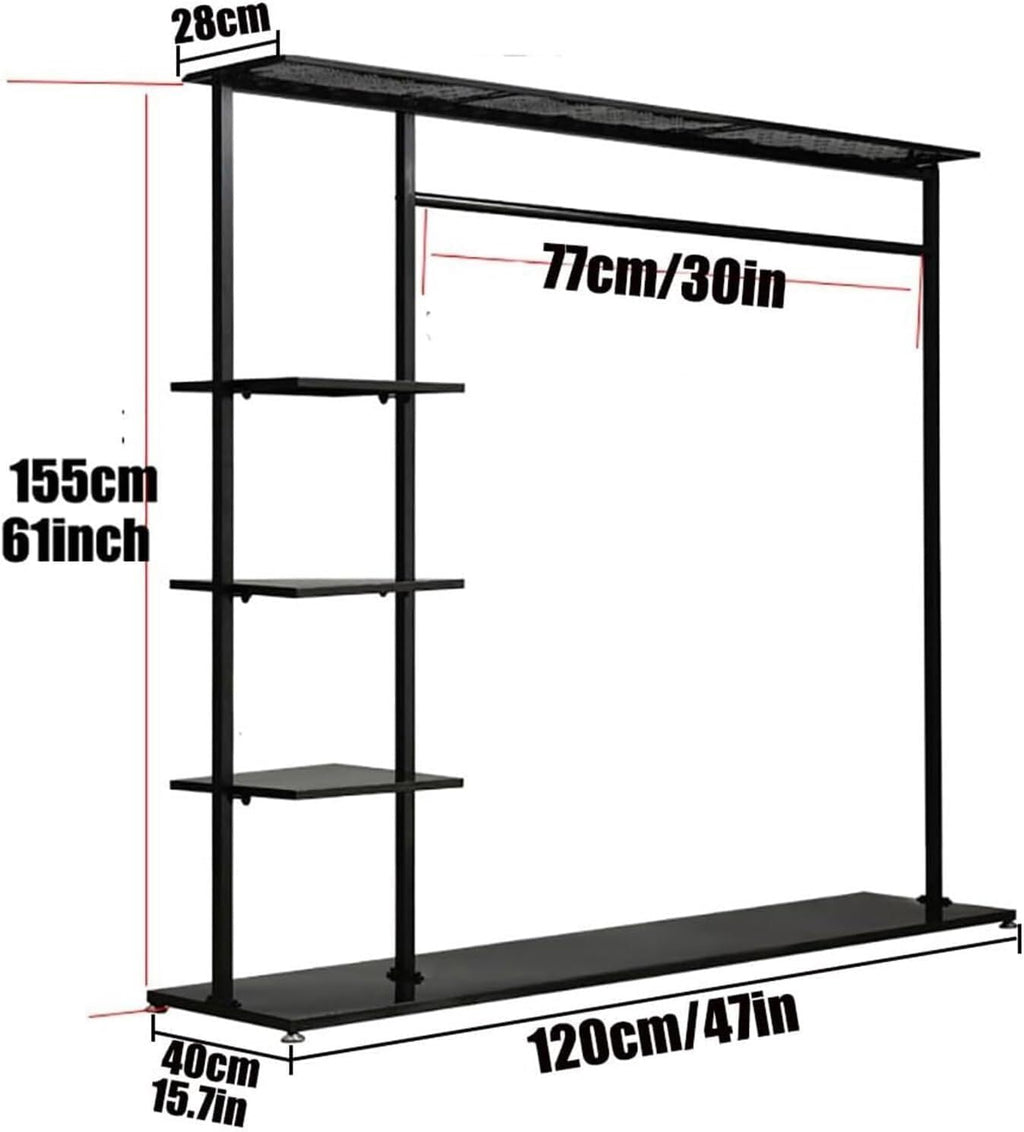 Hangers Display Stand - Garment Rack With Shelf, Metal Clothing Rack Free Standing Closet Organizer With 5 Tier Shelf,Large Clothing Display Stand For Home, Clothing Stores Organizer Shelf(Color:Black