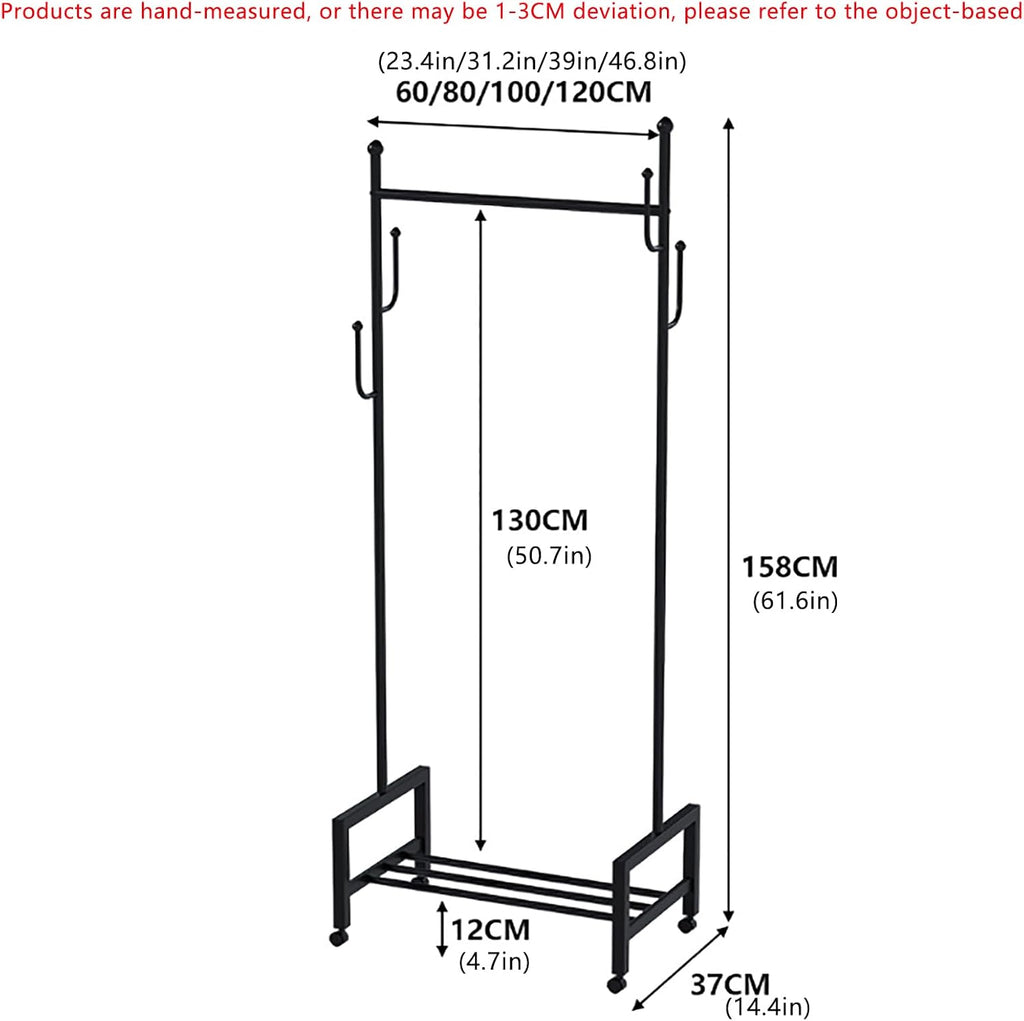 Clothes Racks for Hanging Clothes, Mobile Coat Rack with Wheels, Freestanding Garment Rack Small Spaces Heavy Duty, for Hanging Clothes Coats Skirts Shirts Sweaters