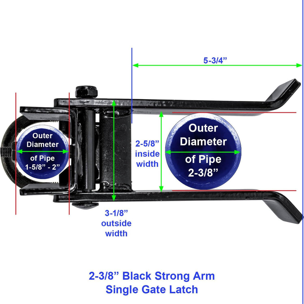 Black 1-3/8' x 2-3/8' Heavy Duty Fork Latch- Pressed Steel - Powder Coated - CASE Qty 10