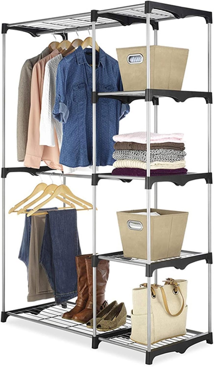 Portable Practical Five-Tier Wardrobe Clothing Garment Rack, Without Cloth Cover