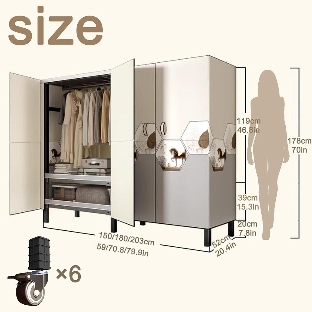Foldable Portable Closet - Heavy Duty Wardrobe Clothes Garment Rack, Installation-free Door-opening Bedroom Cloth Wardrobe, Freestanding Metal Clothing Rack With Cover, Easy Assembly ( Color : B , Siz