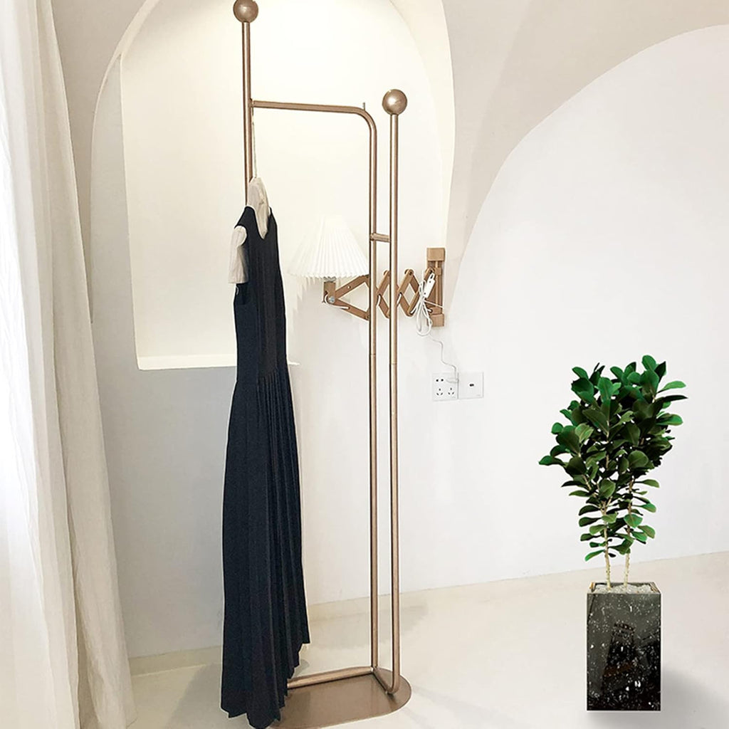 Heavy Duty Coat Rack, Garment Rack Modern Metal Clothing Rack with Shelves Freestanding Coat Rack for Bedroom Hallway and Living Room Easy to Assemble Clothes Rail Small Space (Gold)