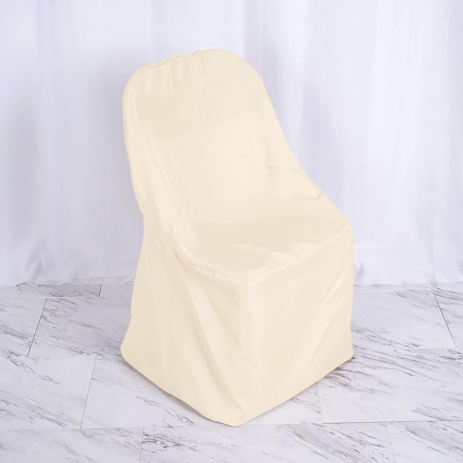 Tableclothsfactory 50PCS Beige Linen Polyester Folding Chair Cover Dinning Chair Slipcover for Wedding Party Event Banquet Catering