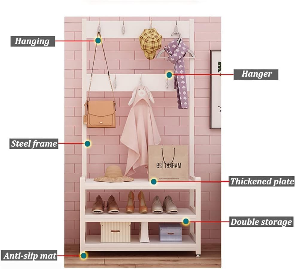 Generic Heavy Clothes Rails Metal Coat Rack Stand, Freestanding Garment Rack With Shoe Storage Bench And Hooks, For Bedroom Office Entryway/C/100Cm (A 100Cm)