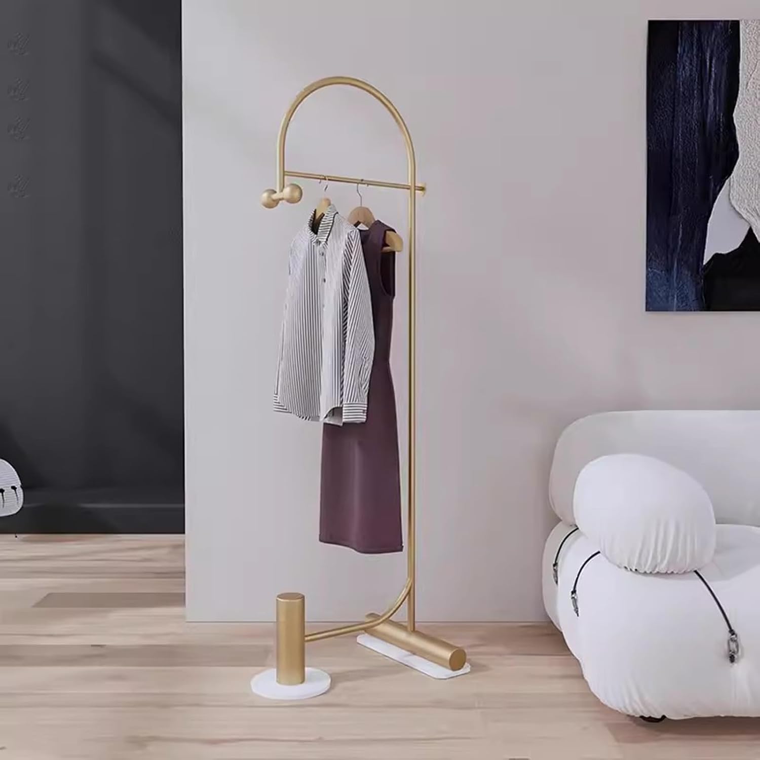 Heavy duty Garment rack Heavy Duty Clothing Rack With Marble Base, 2-in-1 Multifunctional Metal Coat Rack With 2 Hooks, Freestanding Space-saving Clothes Organizer For Bedroom And Office (Gold )