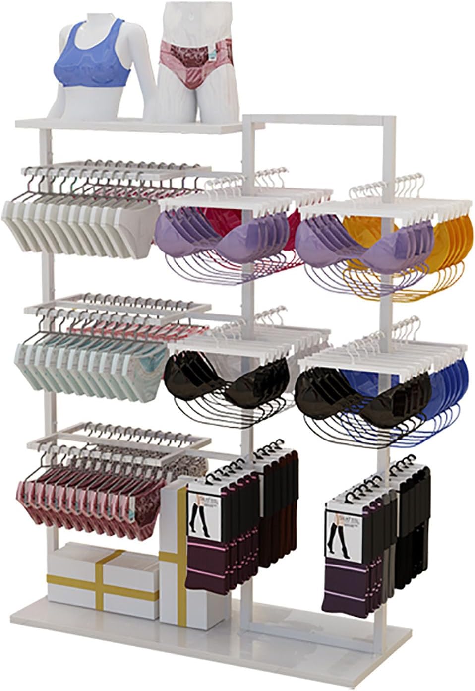 Underwear Display Stands, Freestanding Clothing Store Boutiques Retail Lingerie Garment Rack, Coat Rack Stand Commercial Shelves for Socks Bra Panties Scarves STO(White