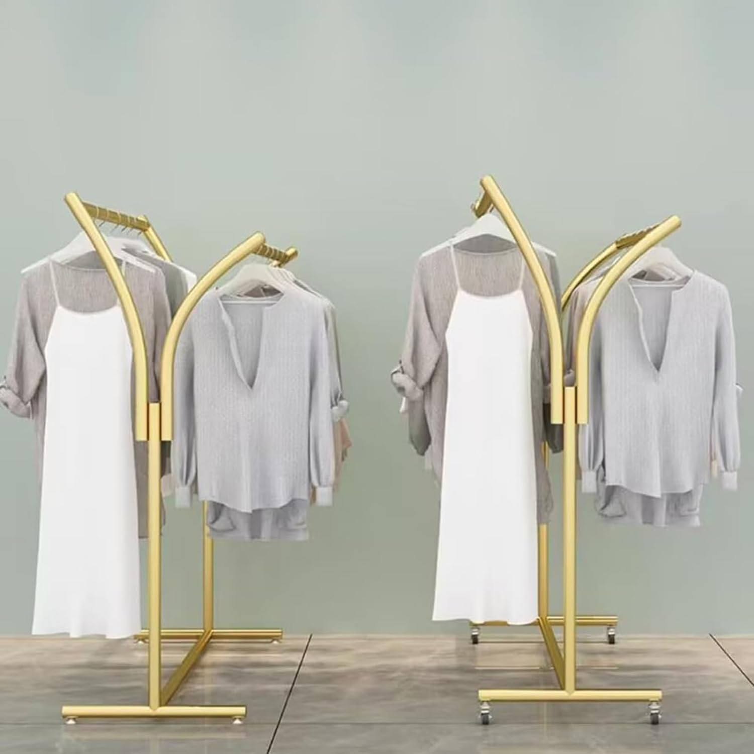 Clothes Racks - Rack For Hanging Clothes Retail Display - Floor Standing Metal Garment Rack - Double Pole Coat Rack, Freestanding Garment Rack, For Bedroom,Home,Office,Indoor(Color:Floor standing 150x
