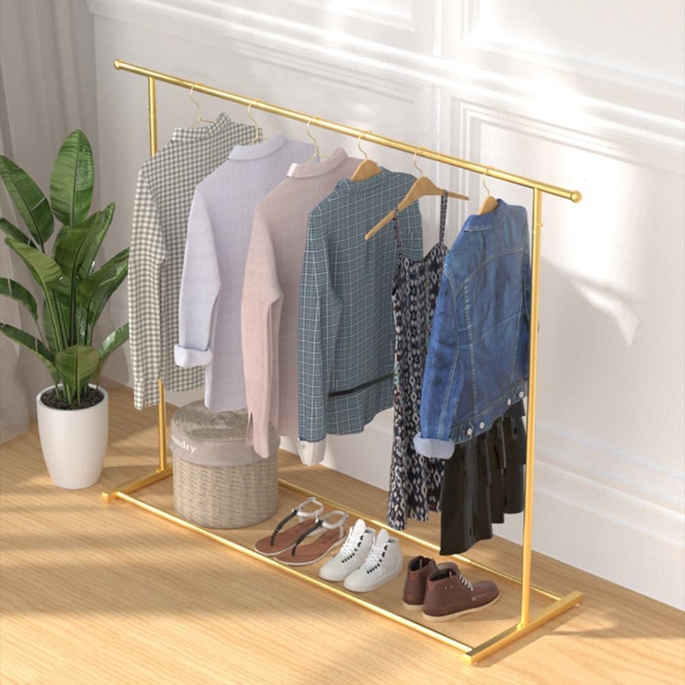 Clothes Garment Rack Freestanding, Single Rod, Clothes Rail with Storage Shelf, Clothing Organization for Bedroom, Laundry Room, Load Capacity 220lbs(80x40x150cm)