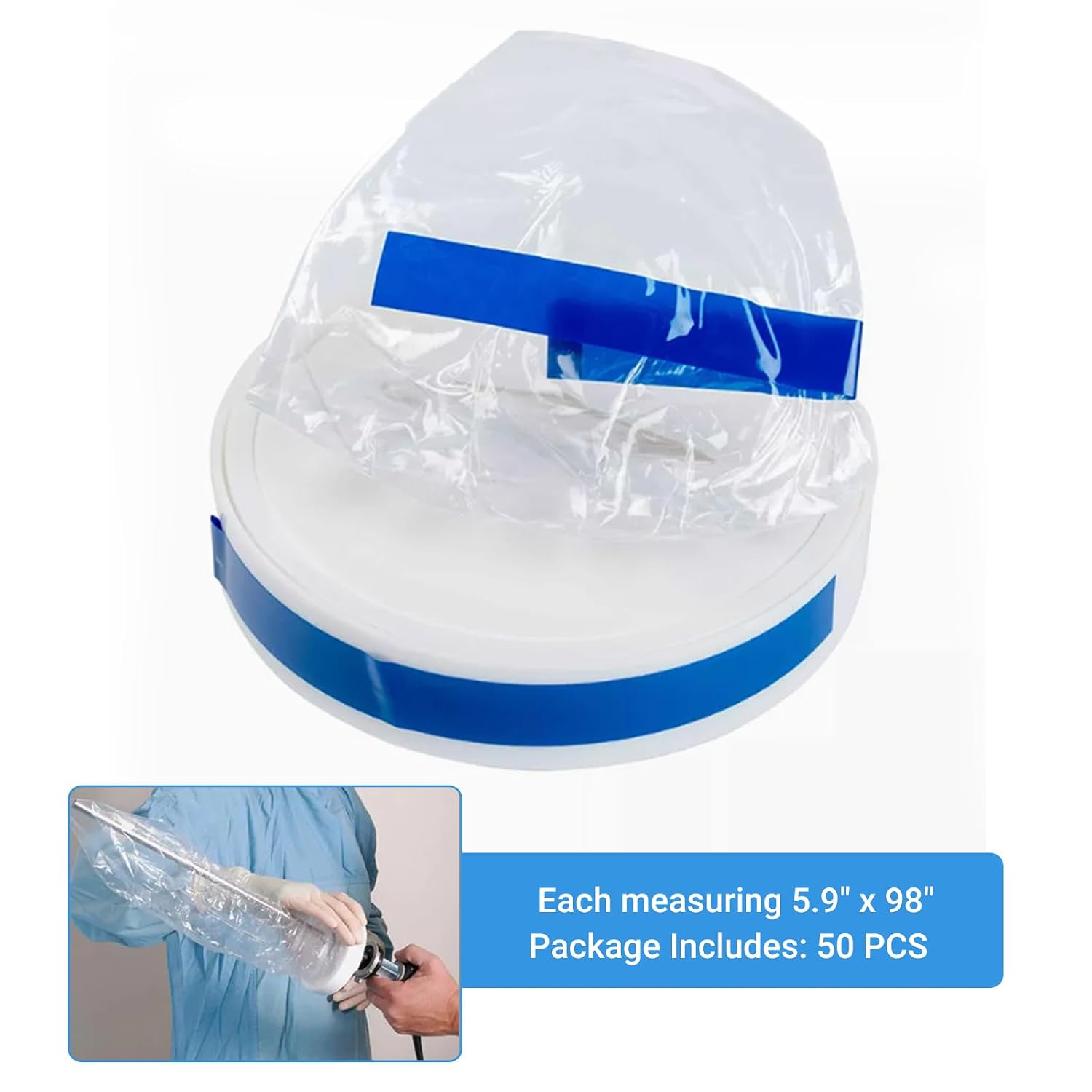 Endoscopic Camera Protective Cover Laparoscopic Camera Sleeve with Ring Frame, Disposable, Sterile Individual Packaging, 5.9'x98', (50)
