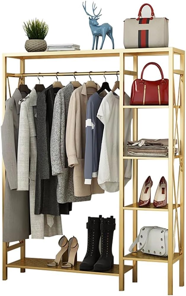 Heavy Duty Clothing Garment Rack with 4 Tier Storage Shelf Free Standing Coat Stand for Coats Skirts Shirts Sweaters 90/120/150cm