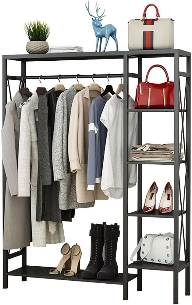 Heavy Duty Metal Clothing Garment Rack with 4 Tier Storage Shelf Free Standing Coat Stand for Coats Skirts Shirts Sweaters 90/120/150cm