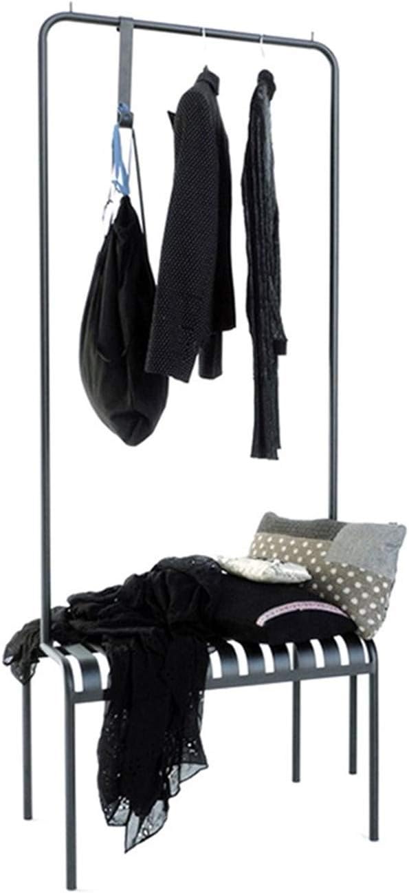 Nordic Coat Hanger, Freestanding Display Stand with 1 Metal Bench, Single-Rail Garment Rack for Coats, Shirts, Trousers, Bags, for Entryway, Bedroom