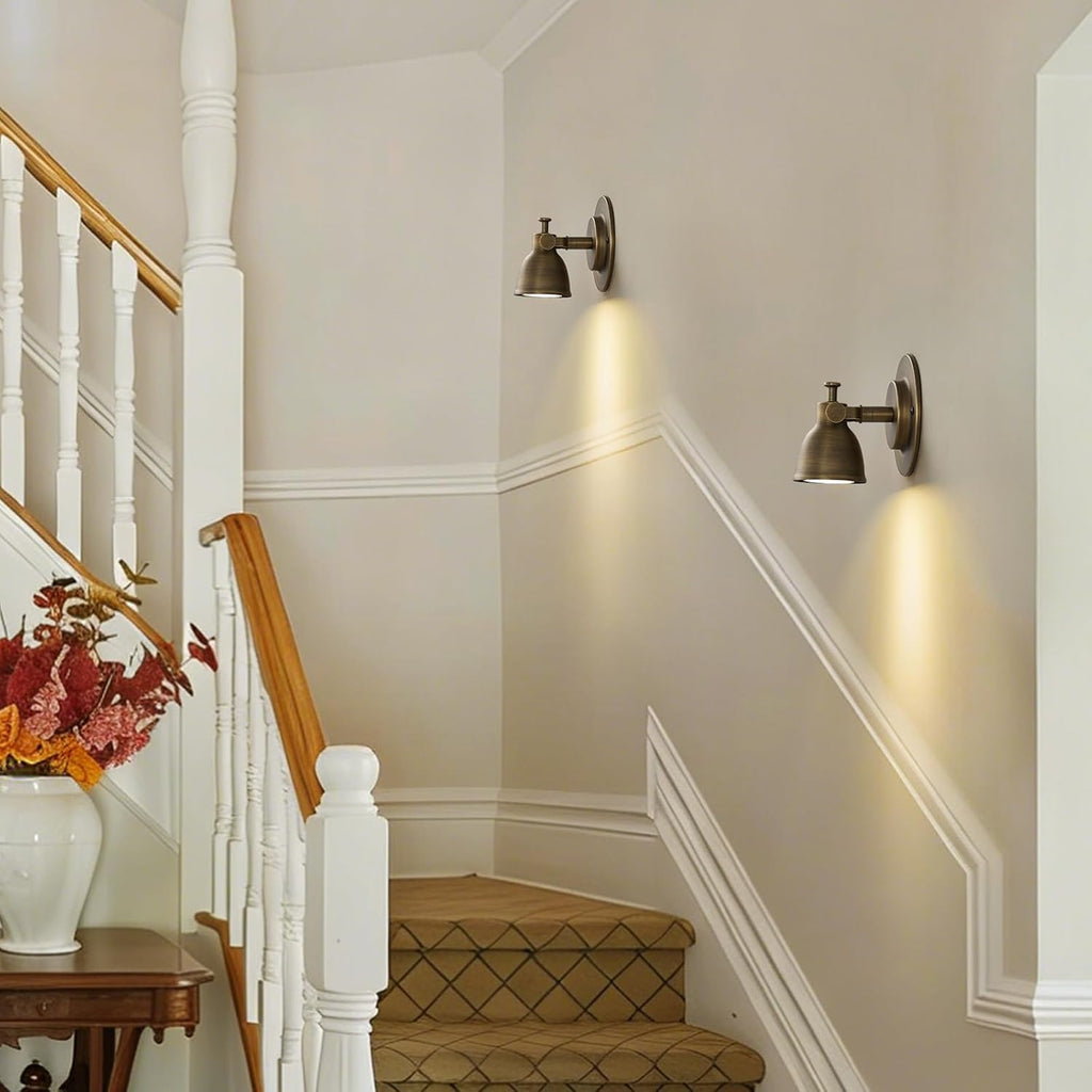 Small Wall Sconces Set of 2 Hardwired - Vintage Oil Rubbed Bronze Art Deco Indoor Mini Bell Lamps Decor Set of Two for Bathroom Vanity Bedroom Bedside Hallway Living Room Kitchen Picture