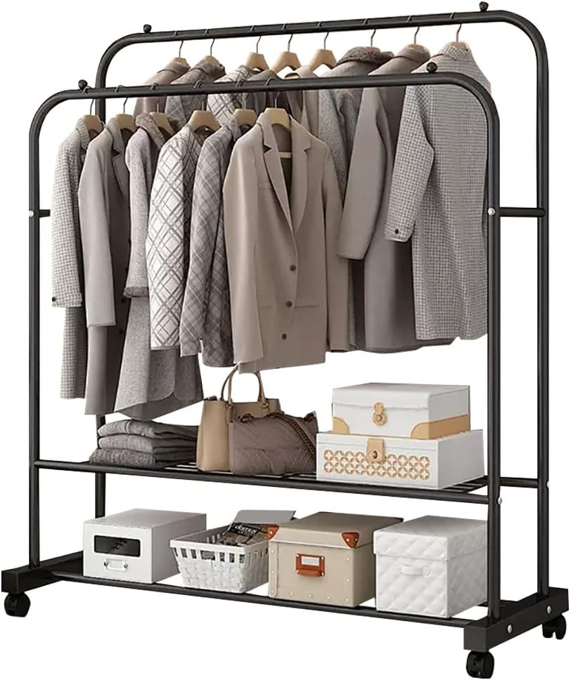 Shoe Bench Coat Stand Rack Hanger Metal clothes rack, Free-Standing Garment rack,Hanging rails for Clothes with Shoe Rack, Bedroom Heavy Duty Garment Rack, for Living Room, Hallway