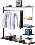 Hangers Display Stand - Garment Rack With Shelf, Metal Clothing Rack Free Standing Closet Organizer With 5 Tier Shelf,Large Clothing Display Stand For Home, Clothing Stores Organizer Shelf(Color:Black
