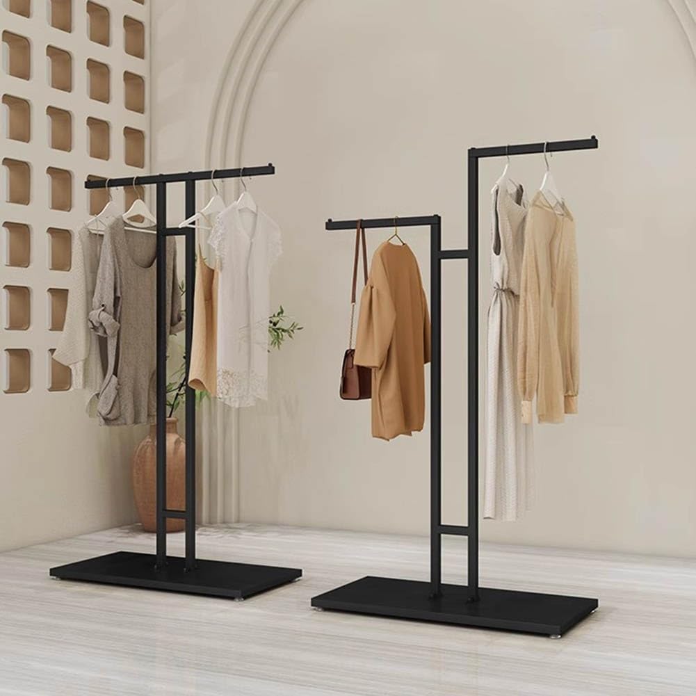 Garment Rack T-Shaped Hanging Rod Set of 2, Clothing Retail Store Display Stands Freestanding Metal Garment Racks 2-Way Suit Shirt Clothing Rack for Boutique/Laundry,