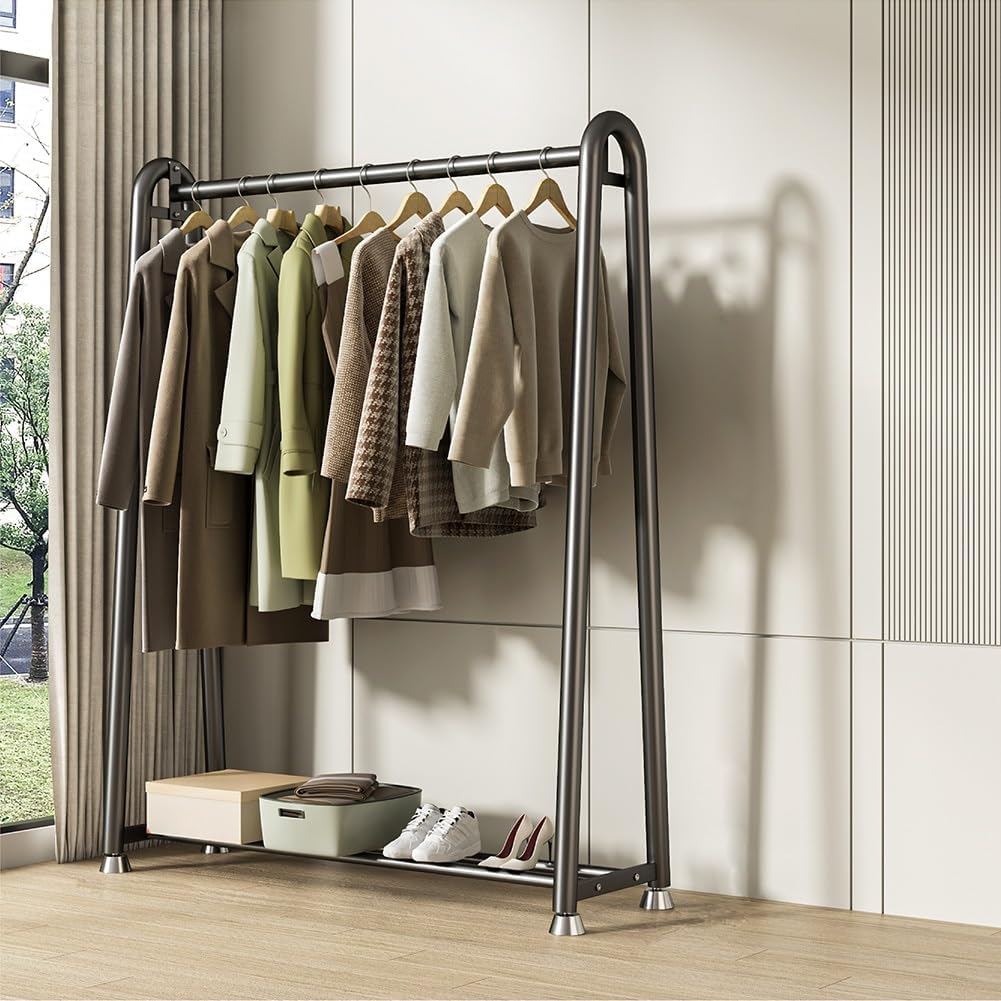 Multi-Functional Bedroom Clothes Rack with Bottom Shelf, 47' Garment Rack for Hanging Clothes, Coats, Shirts, Portable Freestanding Clothing Rack